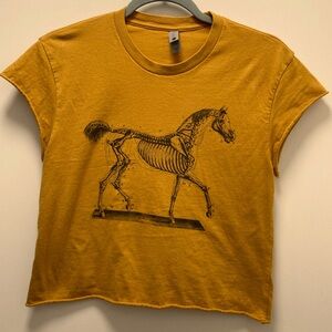 Vintage Horse Anatomy Skeleton Crop Top, Mustard Women’s XS